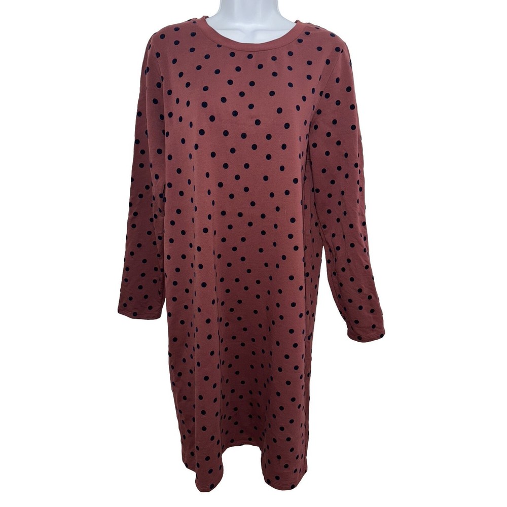 Boden Maroon Burgundy Polka Dot Long Sleeve Sweatshirt Dress Women Size 10L